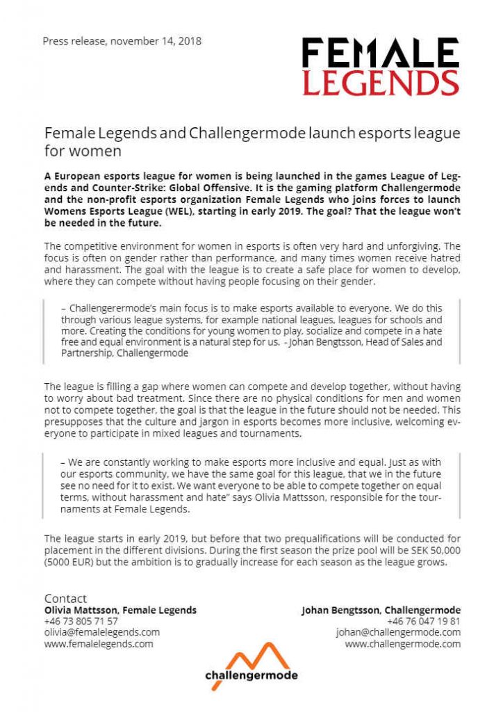 The official Challenger Mode press statement.