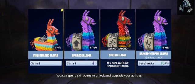 Fortnite loot boxes, the Llamas.