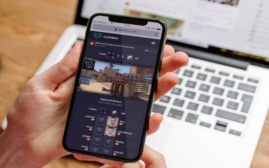The Luckbox esports betting platform on a mobile device.
